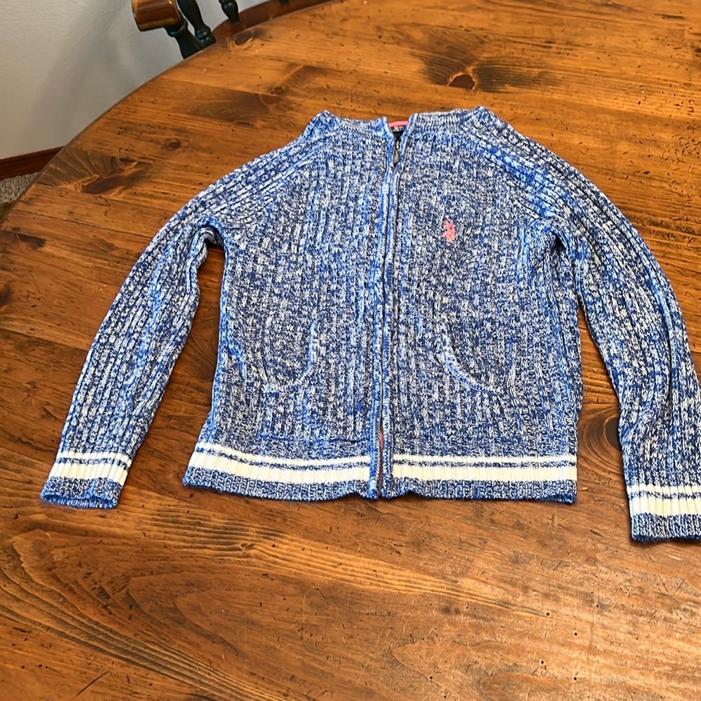 U.S. Polo Assn. Zip Up Blue & White Hoodie Size 10/12